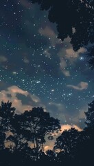 Fototapeta premium Captivating watercolor depiction of a starry night sky with wispy clouds and serene colors