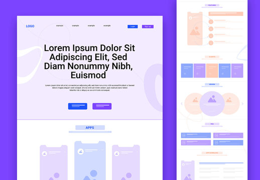 Mobile App Landing Page Wireframe Layout