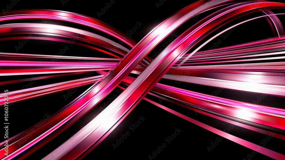 Poster dynamic abstract composition featuring intertwined pink and silver lines creating a sense of chaos a