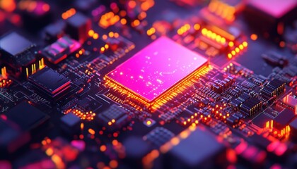 Intricate technology texture of an AI supercomputer with detailed circuitry at night