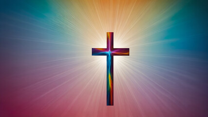 Naklejka premium Christian Cross on a Vibrant Colorful Background, ai image