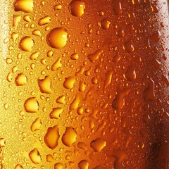 Close-up of a cool glass of amber beer, covered with droplets of condensation, showcasing the refreshing and appetizing appearance of the drink.