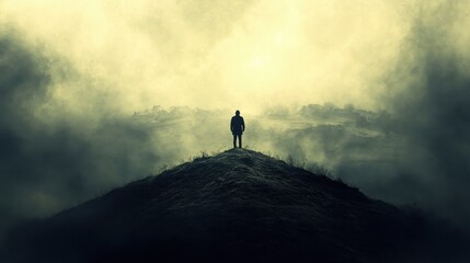 Solitary Figure on a Misty Hilltop