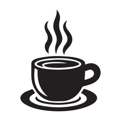 Black Coffee Cup Silhouette Logo Icon, Outline Sticker Clipart Vector on White Background