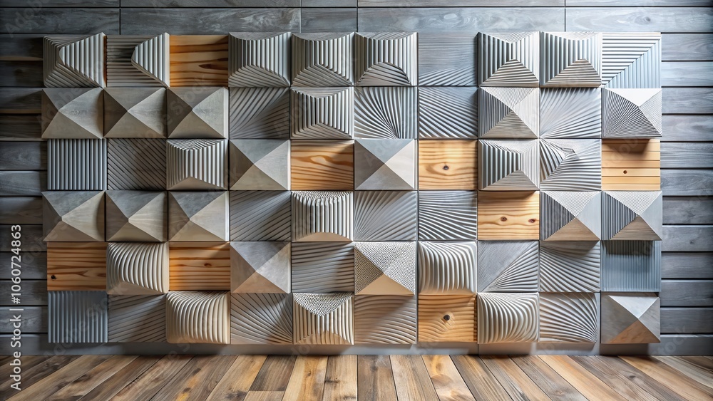 Poster soft gray wooden background featuring a panoramic view highlighted by gentle fluid designs of acoust