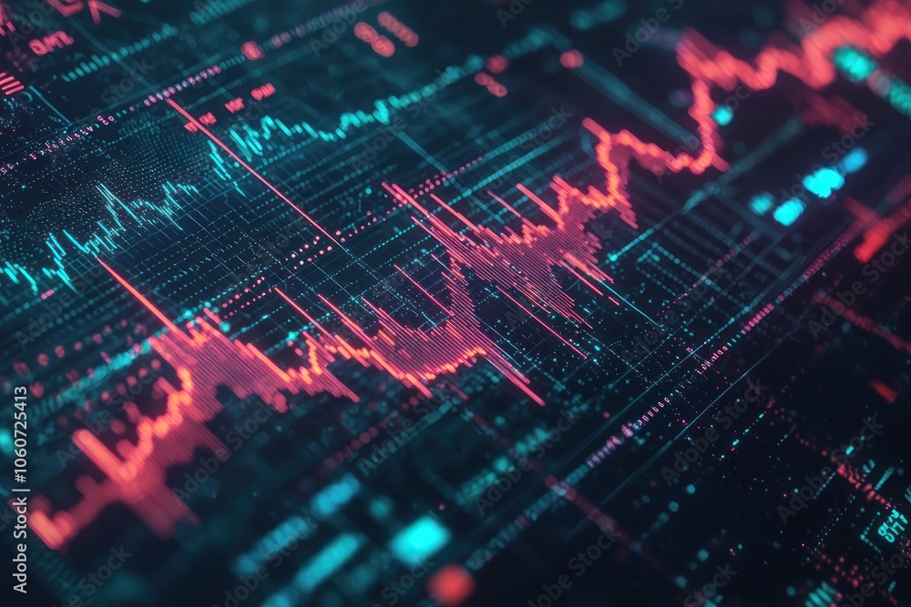 Leinwandbilder Digital Data Visualization with Neon Lines and Grids