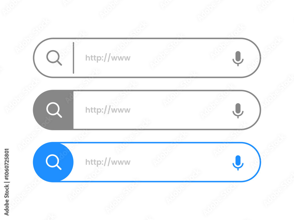 Fototapete Search Bar with suggestions for UI UX design and web site. Search Address and navigation bar icon. Collection of search form templates for websites. Search engine web browser window template.