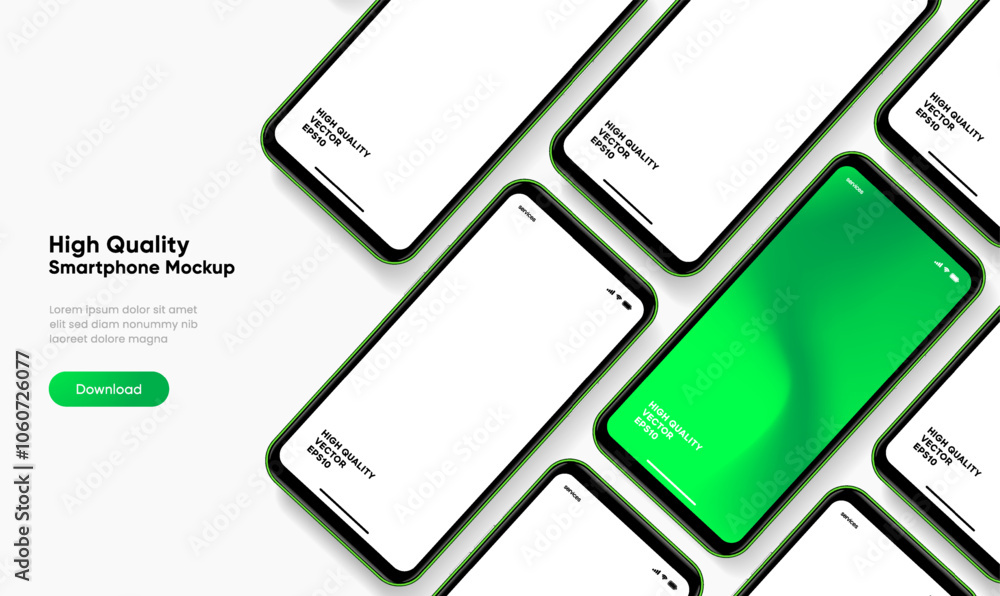 Poster Realistic smartphone mockup. Mobile phone vector with isolated on white background. Device front view. 3D mobile phone with shadow. Realistic, high quality smart phone mockup for ui ux presentation.