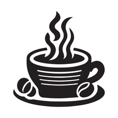 Black Coffee Cup Silhouette Logo Icon, Outline Sticker Clipart Vector on White Background