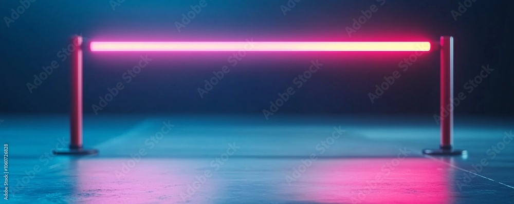 Poster futuristic hover car navigating spaceport barrier - sleek metallic structures enhance intergalactic 