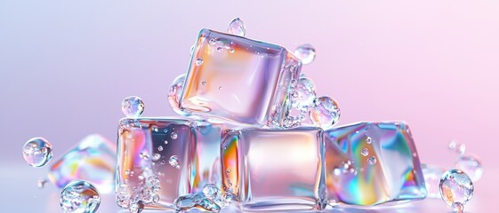 Explore the stunning beauty of reflected light through ice cubes and bubbles in a dreamy aesthetic setting