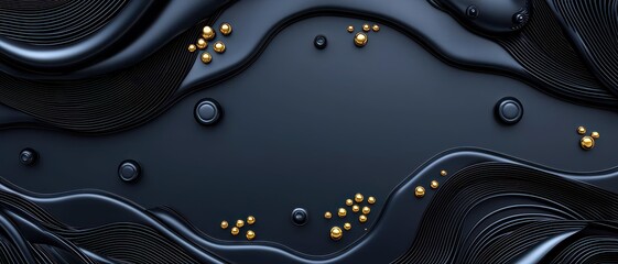 Explore the dynamic interaction of black waves and golden accents in modern design artistry