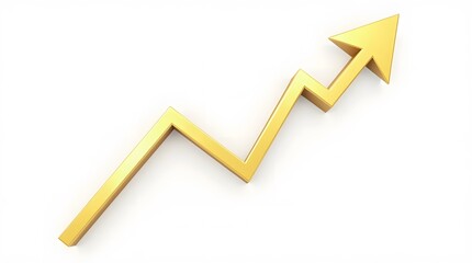 Golden Arrow Pointing Up Isolated on White Background