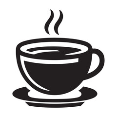 Black Coffee Cup Silhouette Logo Icon, Outline Sticker Clipart Vector on White Background