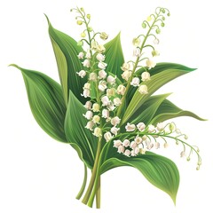Obraz premium Bouquet of lily of the valley flowers and leaves isolated on white background