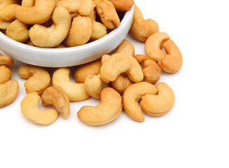 Cashew nuts on white background