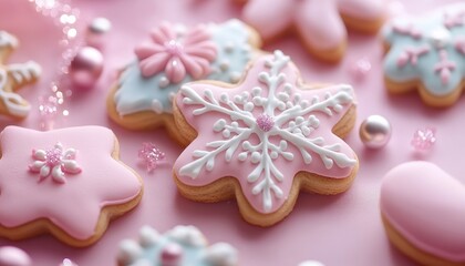 Delightful gingerbread cookies on a pastel pink background perfect for holiday treats