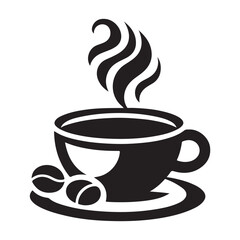 Black Coffee Cup Silhouette Logo Icon, Outline Sticker Clipart Vector on White Background