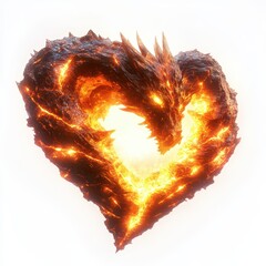 Obraz premium Fantasy object of a glowing, fiery dragon heart, emitting warm, radiant light, isolated on white, capturing mythical essence with room for text or branding.