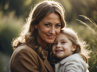 Mother and daughter playing together in the park. Family activity on the weekend