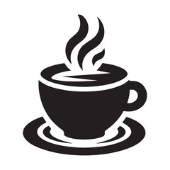 Black Coffee Cup Silhouette Logo Icon, Outline Sticker Clipart Vector on White Background