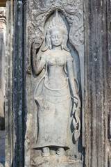 Bas-relief Sculpture at Bayon temple in Angkor Thom, Siem Reap, Cambodia.
