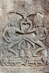 Bas-relief Sculpture at Bayon temple in Angkor Thom, Siem Reap, Cambodia.