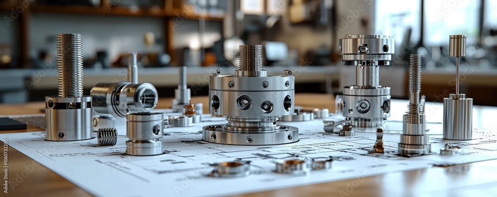 Poster metallic components on a technical drawing