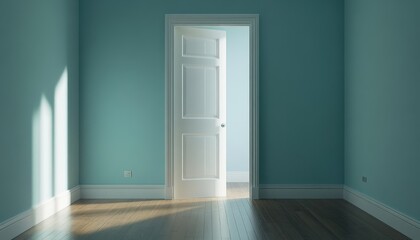 Bright living room interior with an open door inviting natural light