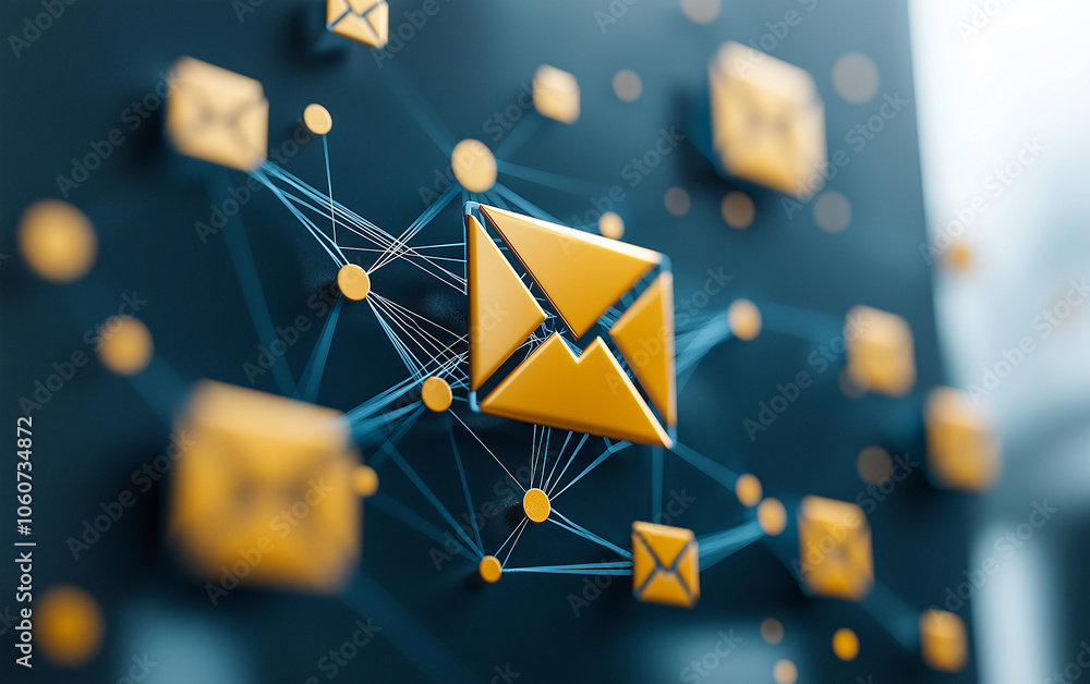 Poster vibrant network of email icons connected by lines, symbolizing communication and connectivity in dig