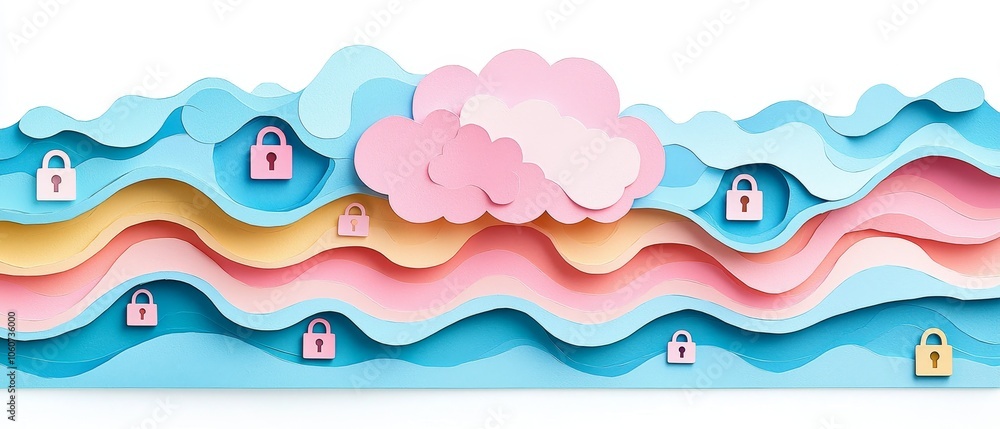 Poster create an enchanting papercut design featuring a cloud surrounded by floating pads for your next cre