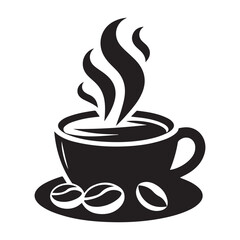 Black Coffee Cup Silhouette Logo Icon, Outline Sticker Clipart Vector on White Background