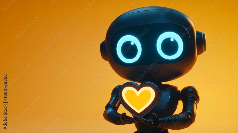 Aufkleber compassionate robot holding a glowing red heart, exploring the intersection of love, artificial inte