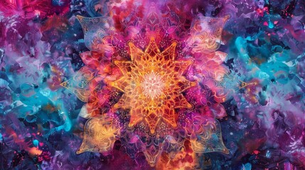 Obraz premium Mesmerizing symmetrical kaleidoscope with cosmic colors in vibrant pink and purple hues