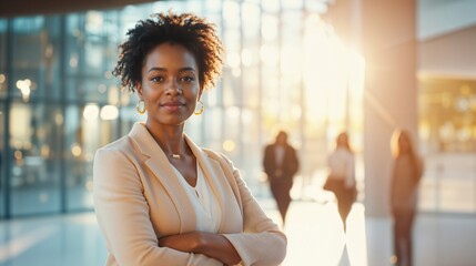 African American Businesswoman Smiling in Office Environment