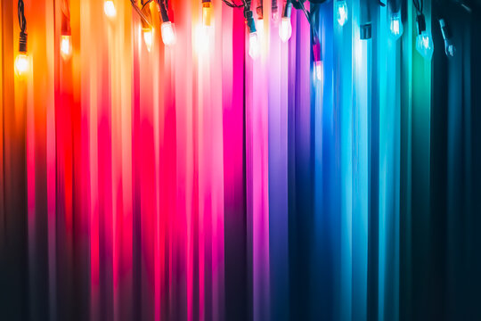 A decorated Christmas tree stands prominent against a dark night backdrop. The tree is bedecked with multi-colored string lights that sparkle and create a bokeh effect