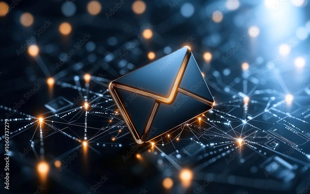 Poster modern email symbol illuminated in digital network, representing secure communication and technology