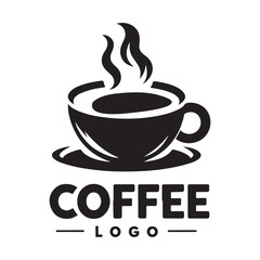 Black Coffee Cup Silhouette Logo Icon, Outline Sticker Clipart Vector on White Background