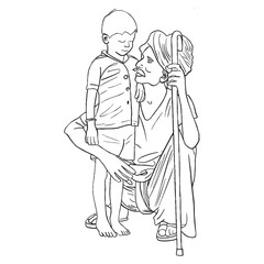 Village Grandfather and Grandson Illustration