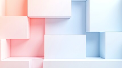 Obraz premium Abstract composition of geometric boxes in pastel colors, creating a modern and clean visual for backgrounds or designs.