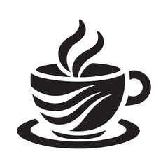 Black Coffee Cup Silhouette Logo Icon, Outline Sticker Clipart Vector on White Background