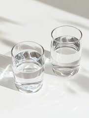 Two clear glasses of water.