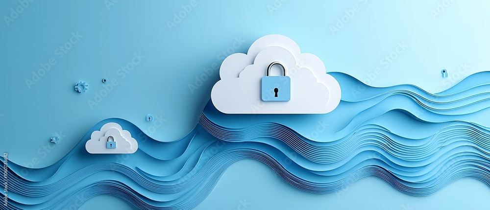 Poster explore the intricate design of a papercut cloud over data circuits to enhance digital security and 