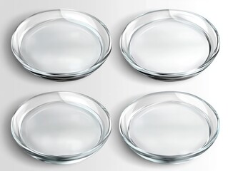 Set of four clear glass plates with elegant cut designs.