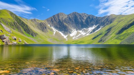 Majestic mountain lake reflection, serene alpine landscape photography for nature lovers and travel enthusiasts
