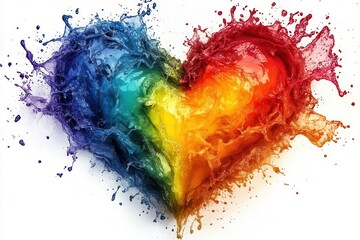 colorful heart design made of splashes in an lgbtq rainbow theme against a white background radiating inclusivity love and creativity in a vibrant artistic expression