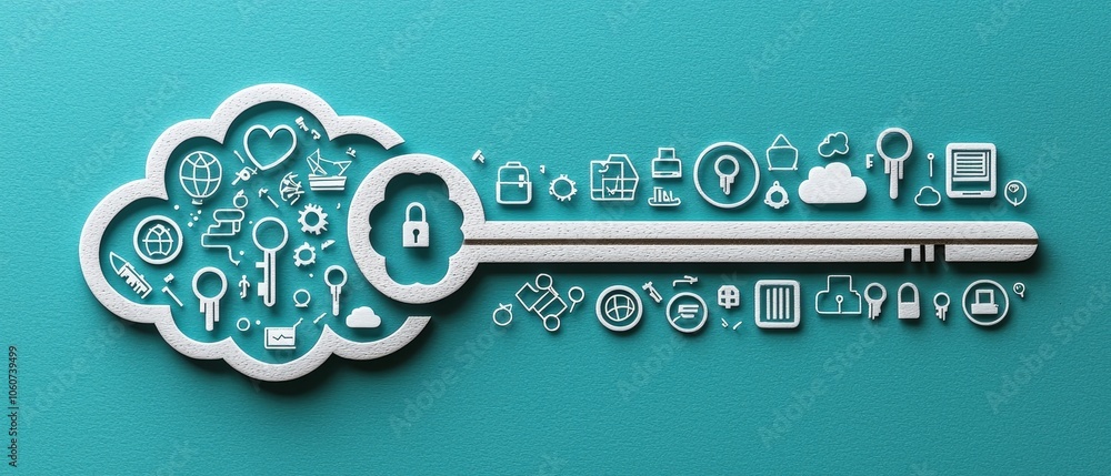 Poster unlocking solutions how a key symbolizes overcoming challenges in a cloud of disaster
