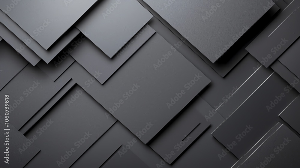 Poster a modern abstract background featuring layered rectangular shapes in varying shades of gray and blac