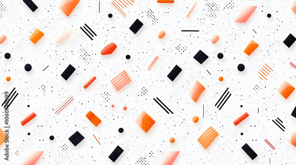 Poster a vibrant and dynamic abstract pattern featuring geometric shapes in orange, black, and white on a t