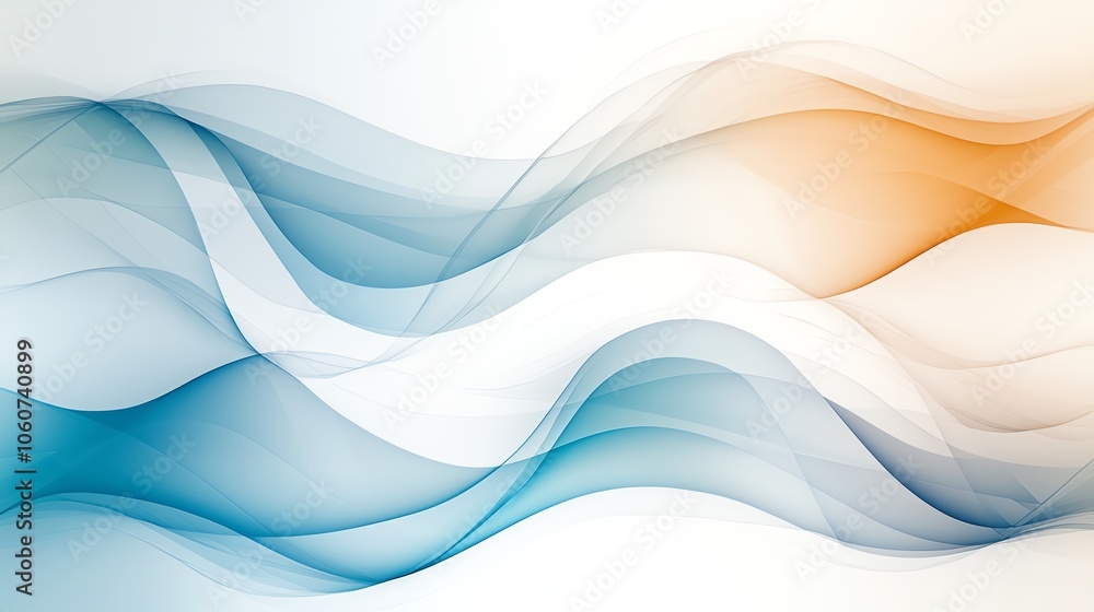 Poster a serene wave abstract design with smooth lines in blue and orange, perfect for backgrounds or digit